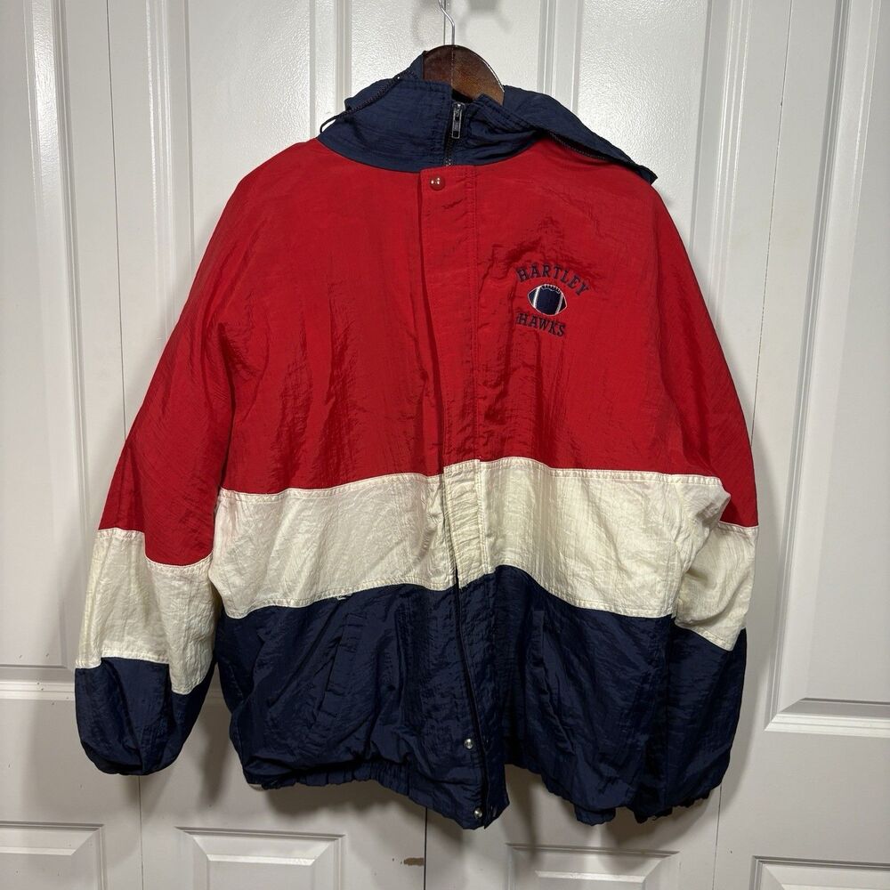 Rare VTG Hartwell Sports Hartley Hawks Jacket Mens XXL 90s Colorblock Puffer